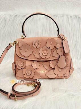 NWT COACH CDY44 Emory Top Handle Bag with Floral Appliqué in Light Pink